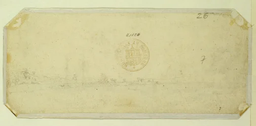 Schets van een Landschap vanaf de Achterkant van een Schilderij