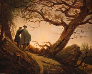 Twee mannen in contemplatie van de maan, ca. 1830