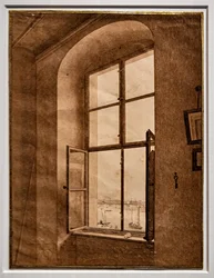 Uitzicht vanuit het atelier van de kunstenaar, raam aan de linkerkant