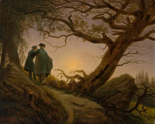 Twee mannen die de maan aanschouwen