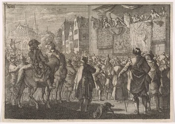 Afkondiging van de Vrede van Osnabrück in een stad, 1648