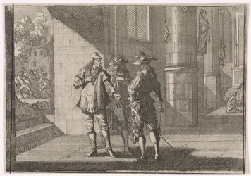 Masaniello praat met twee edellieden in een kerk, 1647