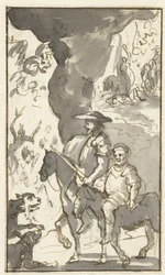 Don Quichotte en Sancho Panza rijden langs een smederij (Ontwerpen voor het vijfde deel van Histoire de l