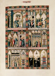 Miniaturen gewijd aan de Heilige Maria en haar wonderen, uit Las Cantigas de Santa María (Liederen van de Heilige Maria), Fol. 156