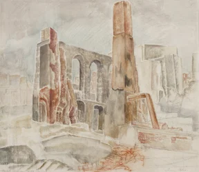 Gebombardeerd huis in Temple Gardens, c.1944 (potlood en aquarel op papier)