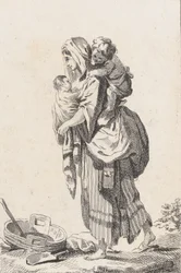 Boerin met twee kinderen, ca. 1758