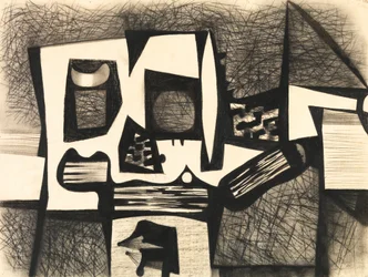 Compositie, ca. 1950 (houtskool en aquarel op papier)