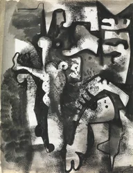 Figuurcompositie, ca.1951 (inkt en was op papier)