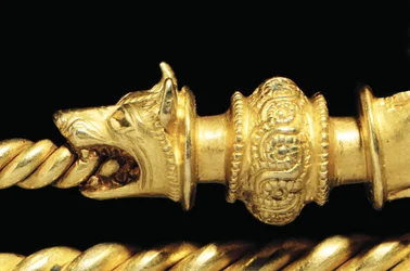 Zeer belangrijke La Tene krijger fibula, detail