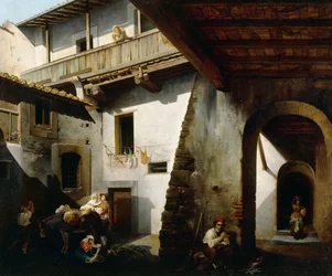 Binnen in herberg met boeren, door Cesare Coghetti