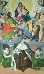 Maagd met kind en st. Jacobus, Johannes de Meerdere, Alberto degli Abati en twee kinderen van het huis Panici, c.1595-1598