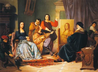 Leonardo da Vinci schildert de Mona Lisa door Cesare Maccari (1840-1919)