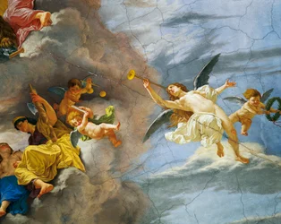 Detail van Allegorie van Italië, fresco door Cesare Mariani, plafond van de Zaal van de Meerderheid, Paleis van Financiën, Rome
