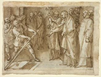 Sint Carolus Borromeus houdt toezicht op de opening van een crypte