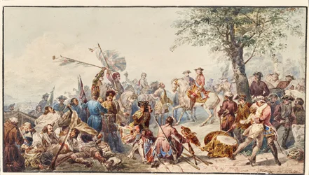 Engelse veldheer en soldaten op een heuvel
