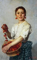 Jong meisje met kersen (olieverf op doek)