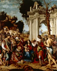 Aanbidding van de wijzen, door Cesare da Sesto (1477-1523)