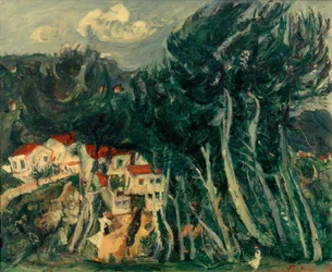 Ch. Soutine, dorp links, bomen rechts