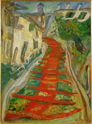 Rode trappen in Cagnes (schilderij op doek)