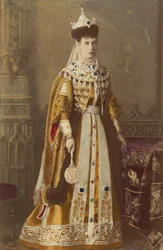 Portret van keizerin Maria Fjodorovna, prinses Dagmar van Denemarken (1847-1928), door Bergamasco, Charles (Karl) (1830-1896)