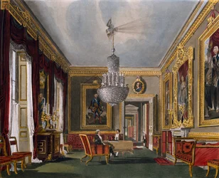 Westelijke voorkamer, Gravure door Richard Reeve (geboren in 1780), Gebaseerd op ontwerp van Charles Wild (1781-1835), Uit The History of the Royal Residences