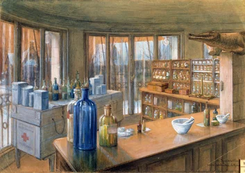 De apotheek van het Nederlandse militaire ziekenhuis in Parijs, 1917