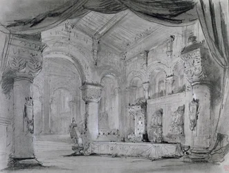 Decorontwerp van het paleisinterieur voor een uitvoering van de opera 