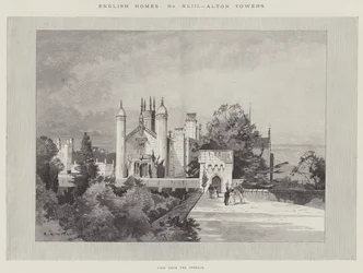 Engelse huizen, Alton Towers, uitzicht vanaf het terras