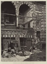 De cholera in Egypte, scène in de binnenplaats van een huis in Caïro