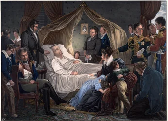 Dood van Napoleon - Steuben, Charles de (1788-1856) - 1825 - lithografie, aquarel - 52,4x71,8 - privécollectie