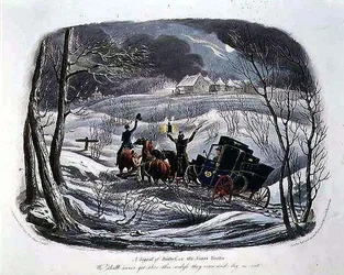 "Een noodsignaal, of de kerstbezoeker", gegraveerd door R.G. Reeve (fl.1811-37) uitgegeven door Thomas McLean
