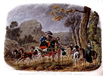"De teleurstelling, of terugtrekking in een regenbui", gegraveerd door R.G. Reeve (fl.1811-37) uitgegeven door Thomas McLean