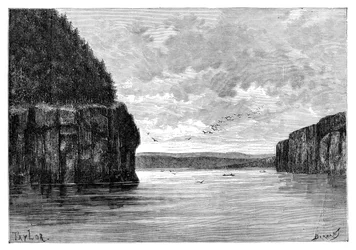 De rivier de Angara, beneden de stroomversnellingen van Padunski, Siberië, Rusland, 1895