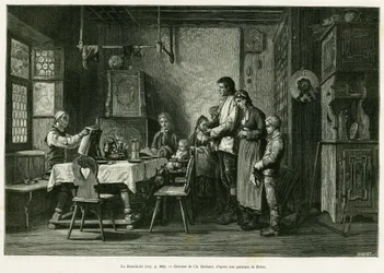 De benedicite. Barbant gravure naar een schilderij van Brion, ter illustratie van het verhaal 