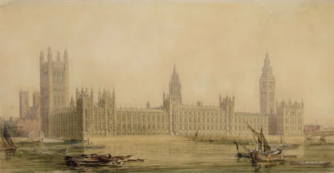 Perspectiefweergave van de nieuwe parlementsgebouwen, ca. 1840s