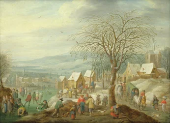 Een Winterlandschap in een Dorp