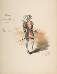 Kostuumontwerp voor Officiers du duc Frédéric, Beschrijvende Bladzijde van Kostuum