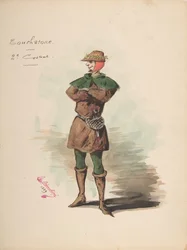Kostuumontwerp voor Touchstone [a], Beschrijvend Blad van Kostuum en Accessoires..., 1889