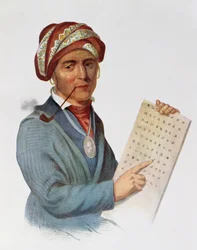 Se-quo-yah of George Guess, 1828, illustratie uit 