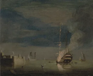 Een tweedekker in brand 