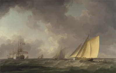 Sloep Strak aan de Wind in een Frisse Bries, met Andere Schepen