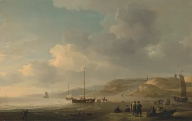 De Kust bij Scheveningen met Vissersboten op het Strand