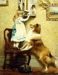 Klein meisje en haar Sheltie, 1892