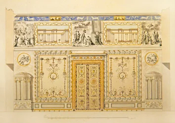 Verhoging van een deuropeningmuur, Lyons Drawing-Room, Catherine Palace in Tsarskoye Selo, begin jaren 1780