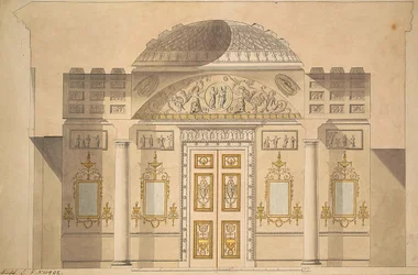 Verhoging van de Spiegelmuur in de Jaspisstudie in het Agaatpaviljoen in Tsarskoye Selo