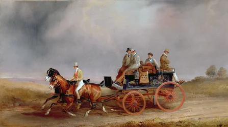 Jagen; een Postiljon en Paar met een Wildkar