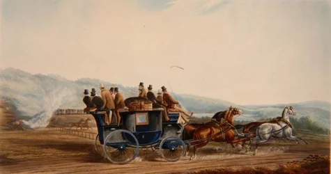 De weg versus spoor, gegraveerd door J. Harris, uit 