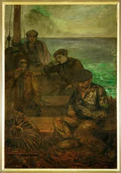 Land van de Zee - drieluik, linkerpaneel: Zij die vertrekken (schilderij op doek)