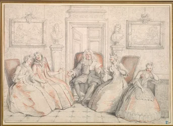 Trissotin leest voor aan Philaminte, Bélise, en Armande..., waarschijnlijk ca. 1725-1726