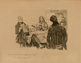 Mr. en Mrs. Micawber, David Copperfield en Traddles, uit "David Copperfield".